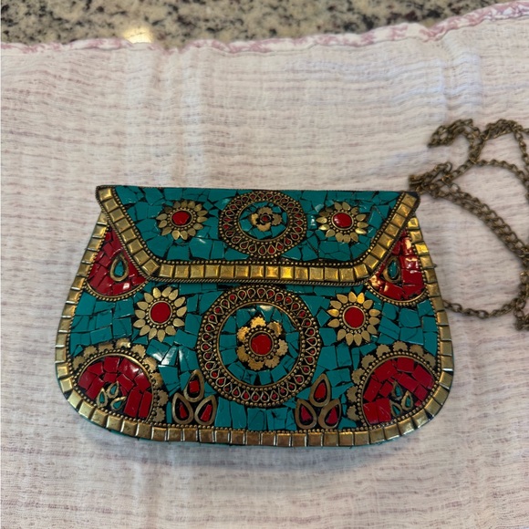 Antik Kraft Turquoise and Red Mosaic Clutch - Picture 2 of 12